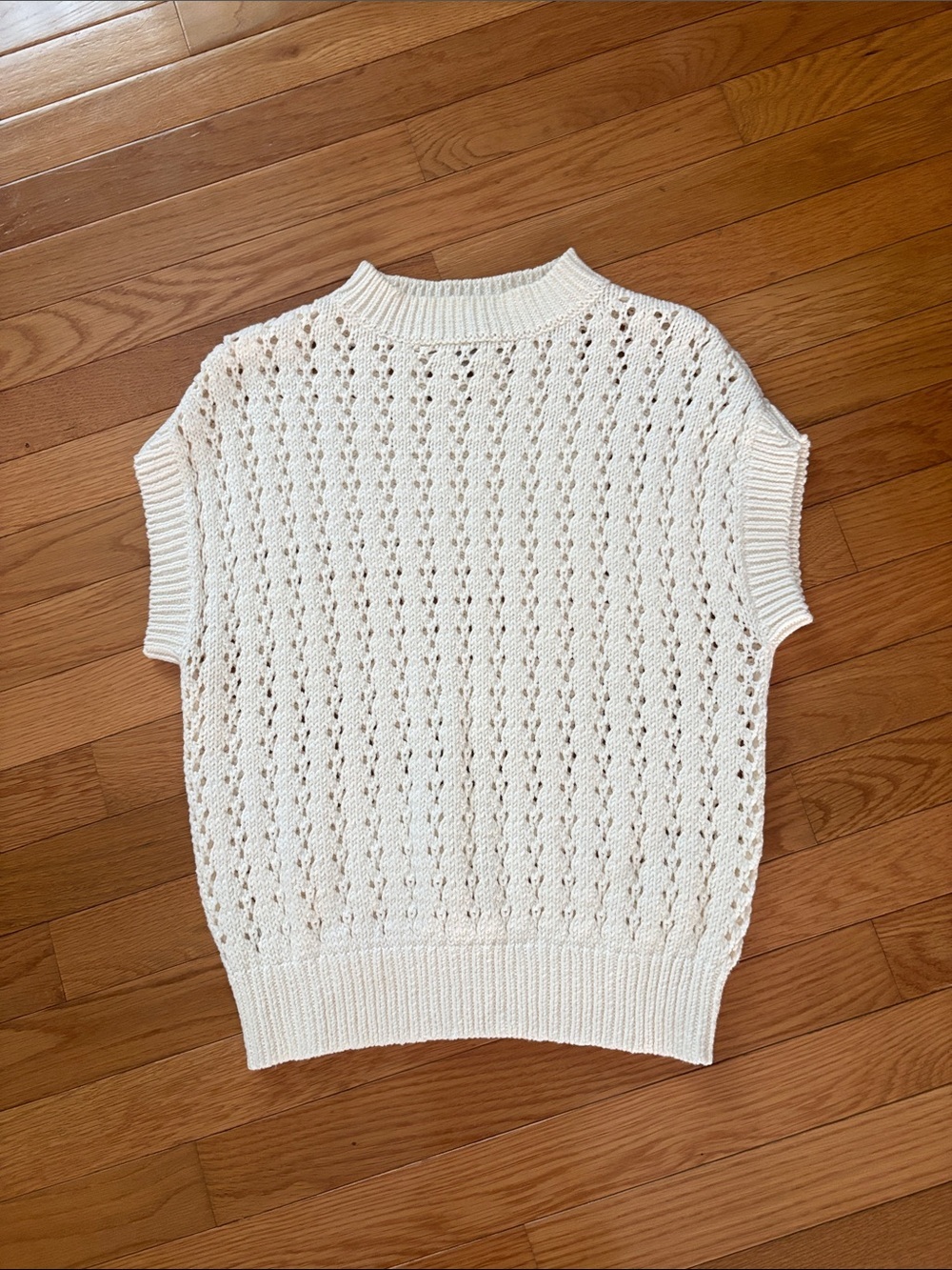 LOFT Cream Open-Knit Short Sleeve Sweater Vest